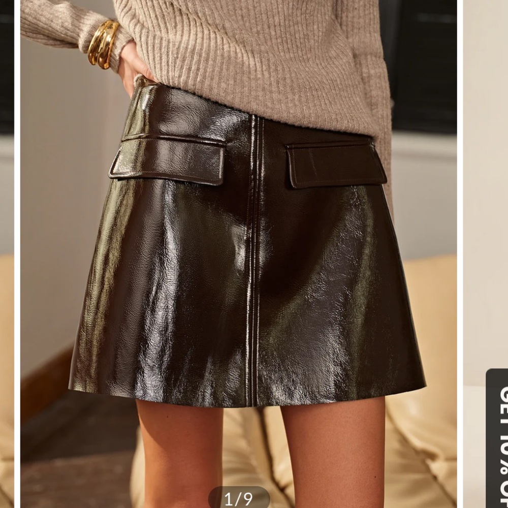 Commense Brown Patent A-Line Mini Skirt